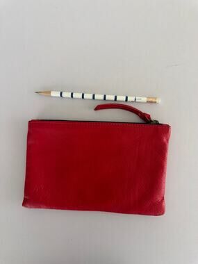 Molly G Red Pebbled Leather Pouch Zipper Clutch Bag Made in USA Clare V Style